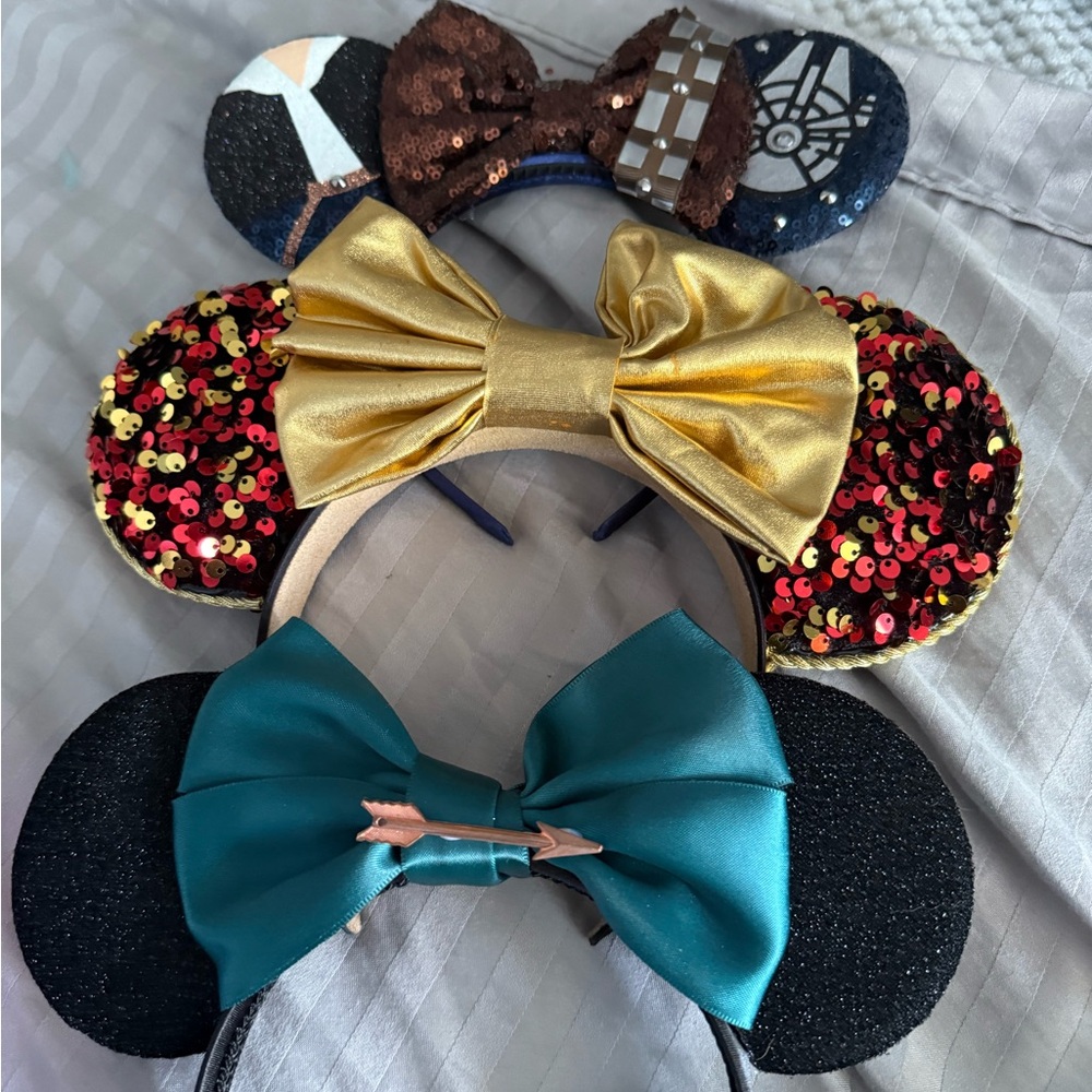 Gold and Teal Bow Mouse Ear Headbands - Picture 1 of 4